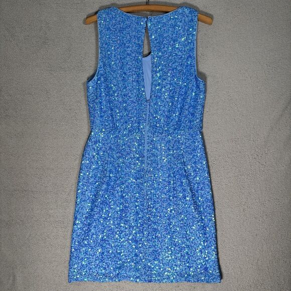 Donna Morgan Women’s Dress Size 10 Blue‎ Sequin Dress Cowl Neck Sleeveless Party - Picture 12 of 14
